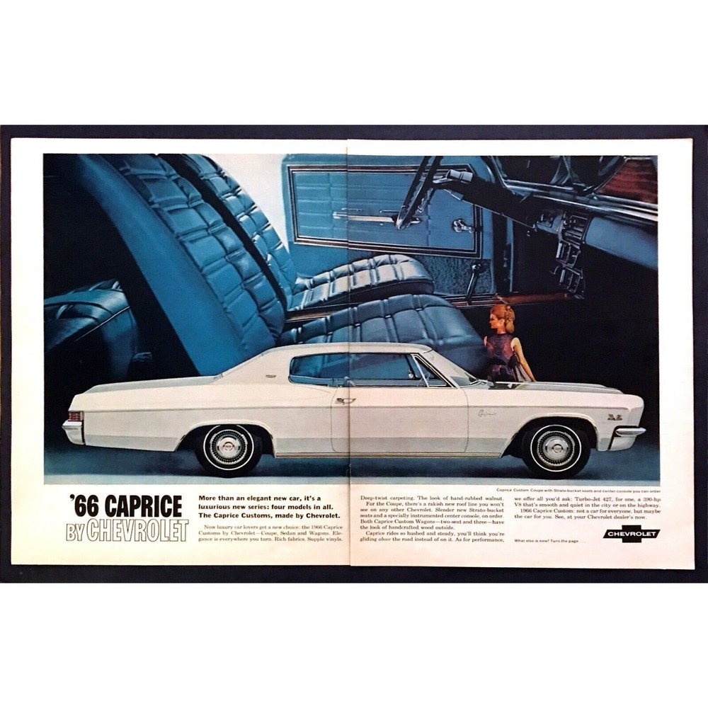 1966 Chevrolet Caprice Custom Coupe "New Luxury Car" 2-page vintage print ad
